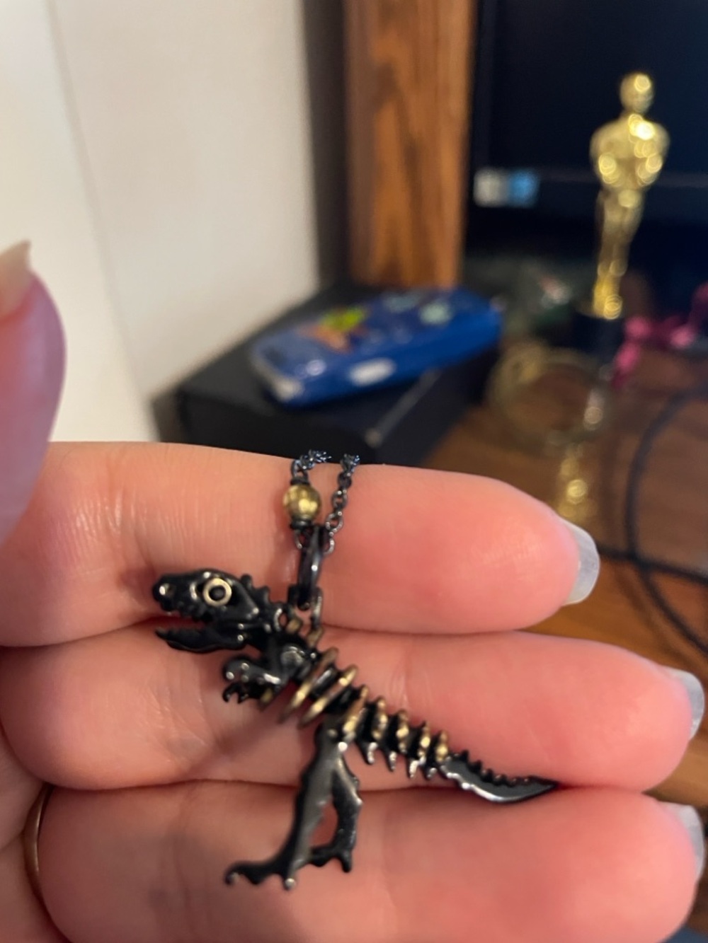Black and Gold Rexy Coach Skeleton Pendant Necklace - - Picture 2 of 4